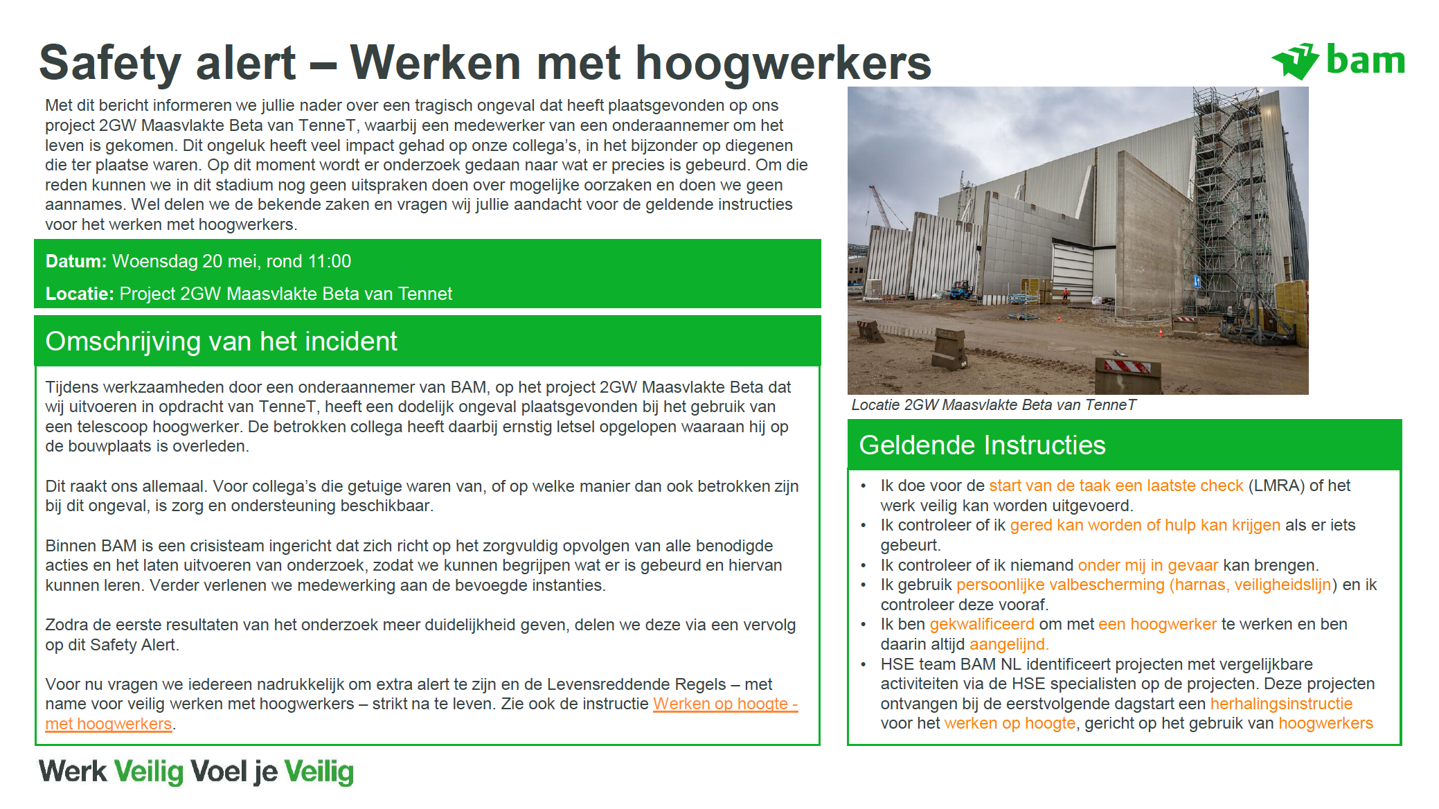 Werken met hoogwerker Safety Alert